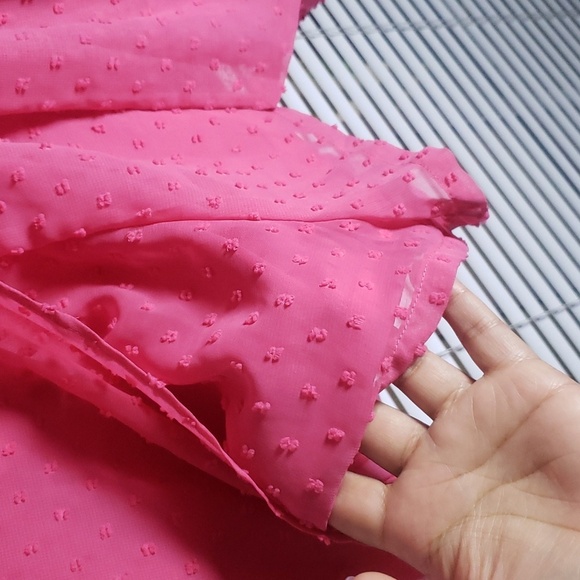 NWT M Lulus Hot Pink Swiss Dot Wrap Mini Romper - Picture 7 of 9